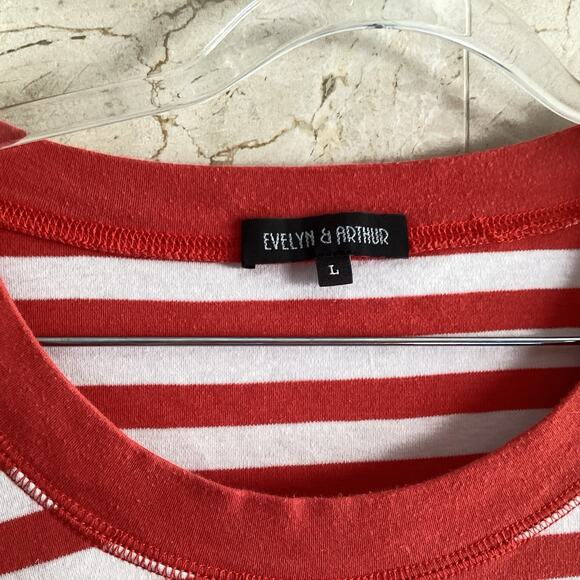 Evelyn & Arthur Pima Cotton Red White Stripe Top Large, Bows Preppy Classic Luxe - Picture 3 of 5